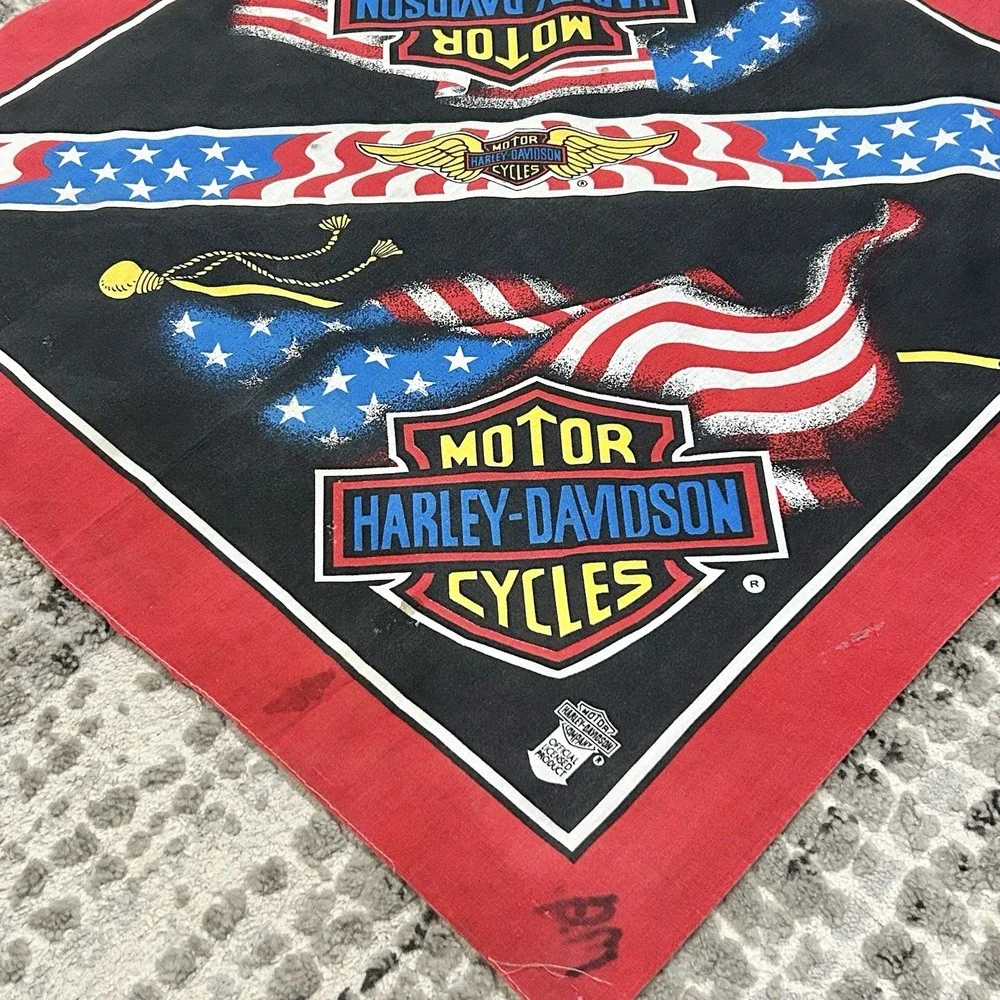 Vintage Harley Davidson Red-White-Blue Bandana‎ USA Made Patriotic Handkerchief